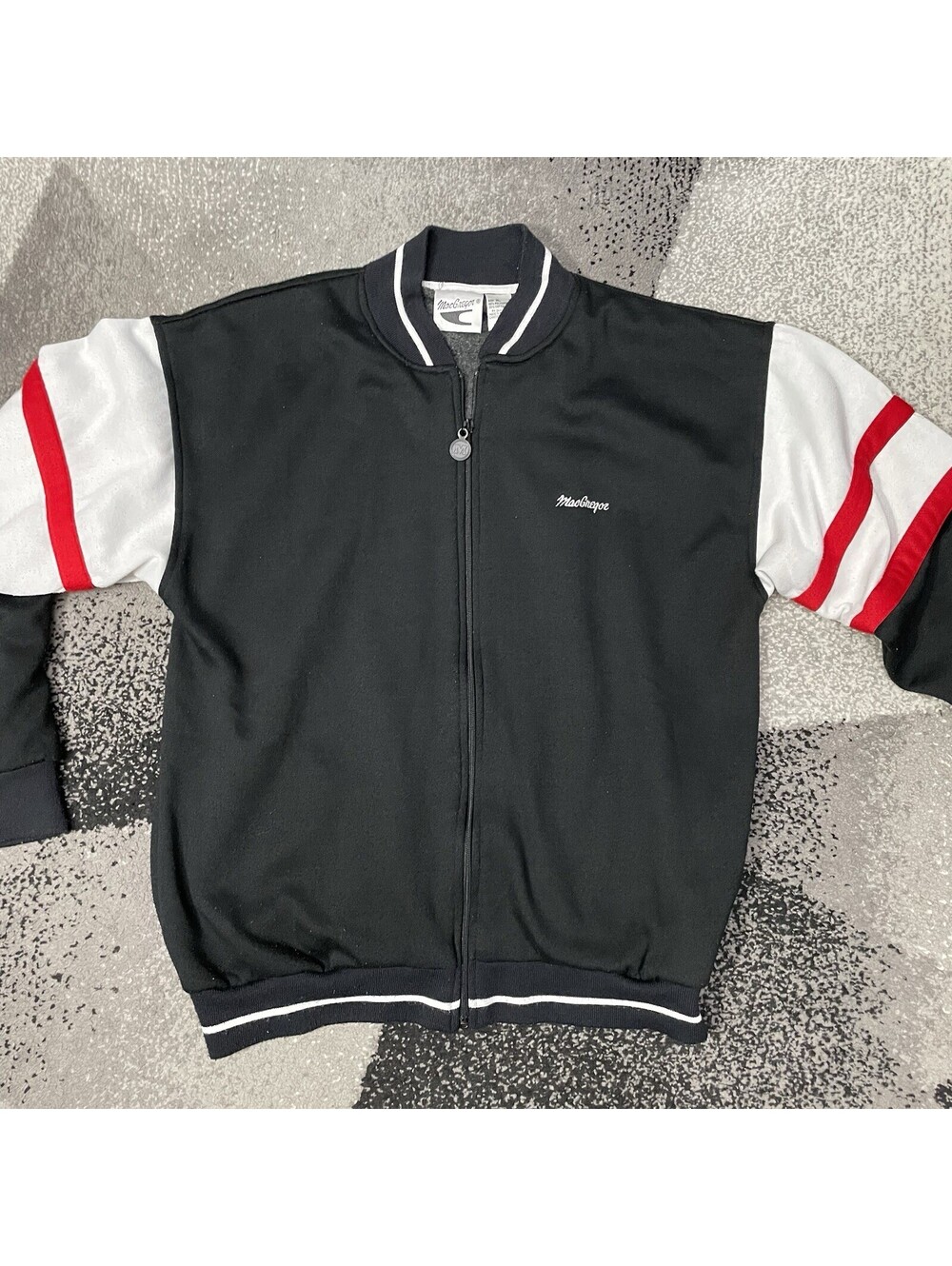 Vintage MacGregor Stripe Sleeve 90s Retro Style Sweat Track Jacket XL Red Black